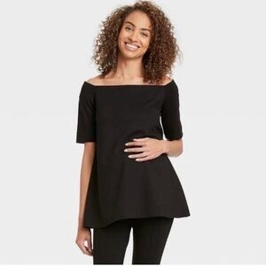 NWT The Nines (9) by Hatch Black off the shoulder Maternity blouse Size XS